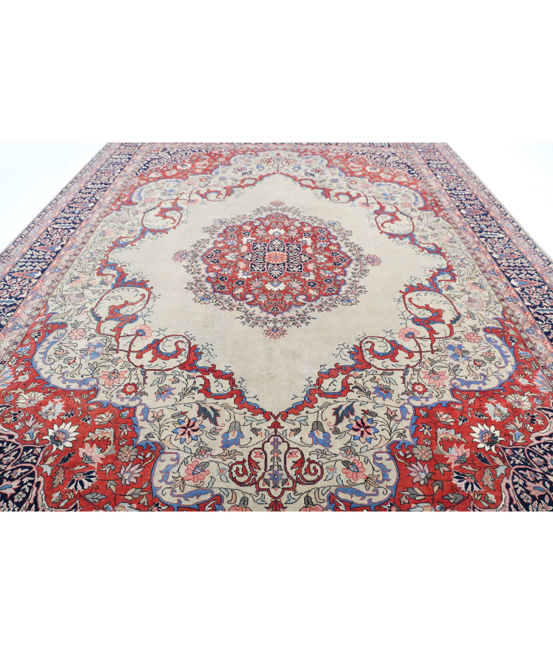 Tabriz 11'7'' X 14'5'' Hand-Knotted Wool Rug 11'7'' x 14'5'' (348 X 433) / Ivory / Blue