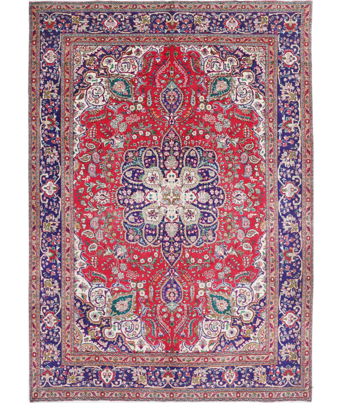 Tabriz 8'4'' X 11'8'' Hand-Knotted Wool Rug 8'4'' x 11'8'' (250 X 350) / Red / Blue