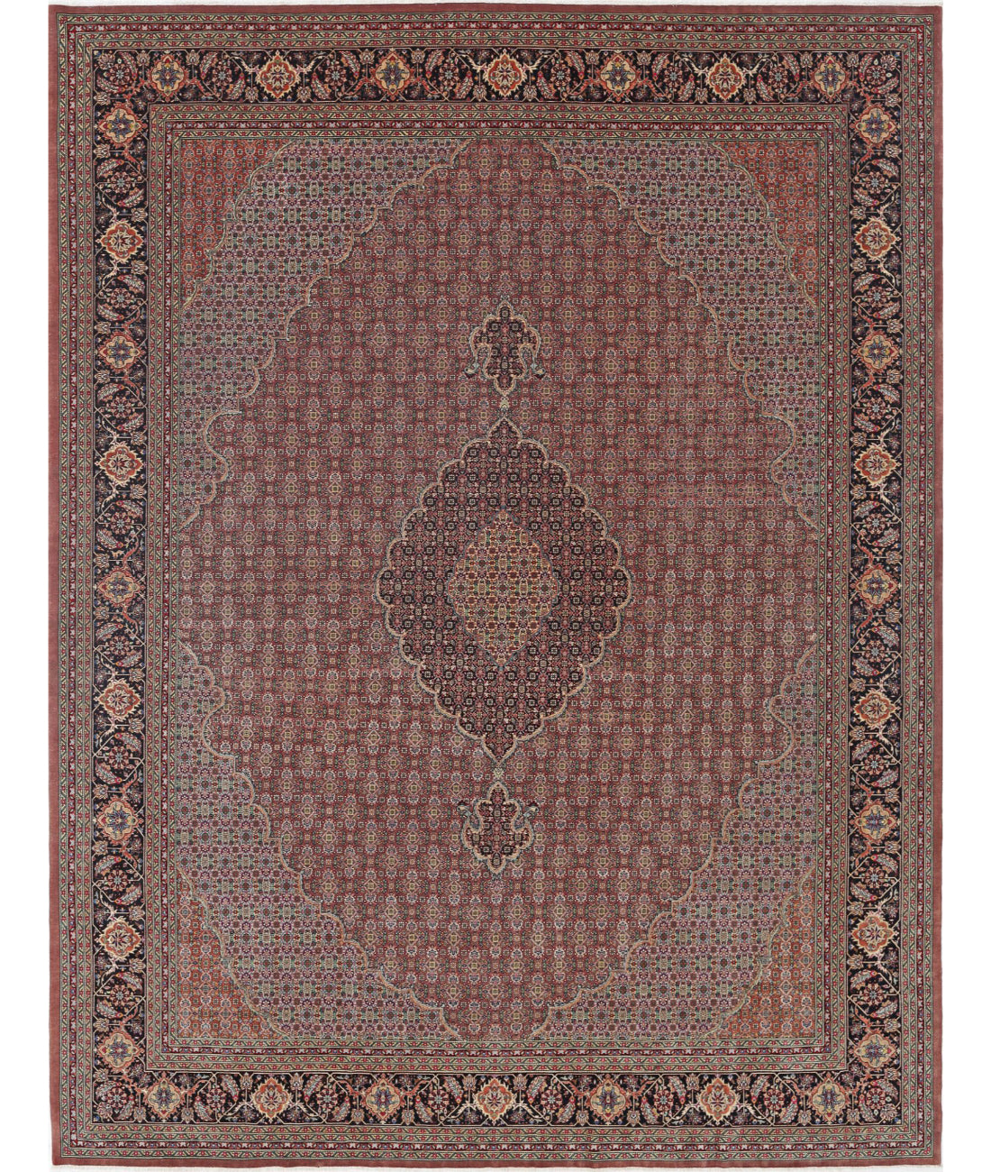 Tabriz 10'1'' X 12'10'' Hand-Knotted Wool-Silk Rug 10'1'' x 12'10'' (303 X 385) / Lilac / Black