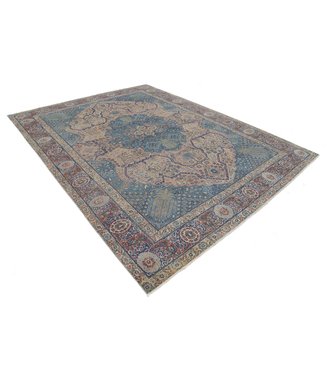 Tabriz 8'6'' X 11'3'' Hand-Knotted Wool Rug 8'6'' x 11'3'' (255 X 338) / Pink / Blue