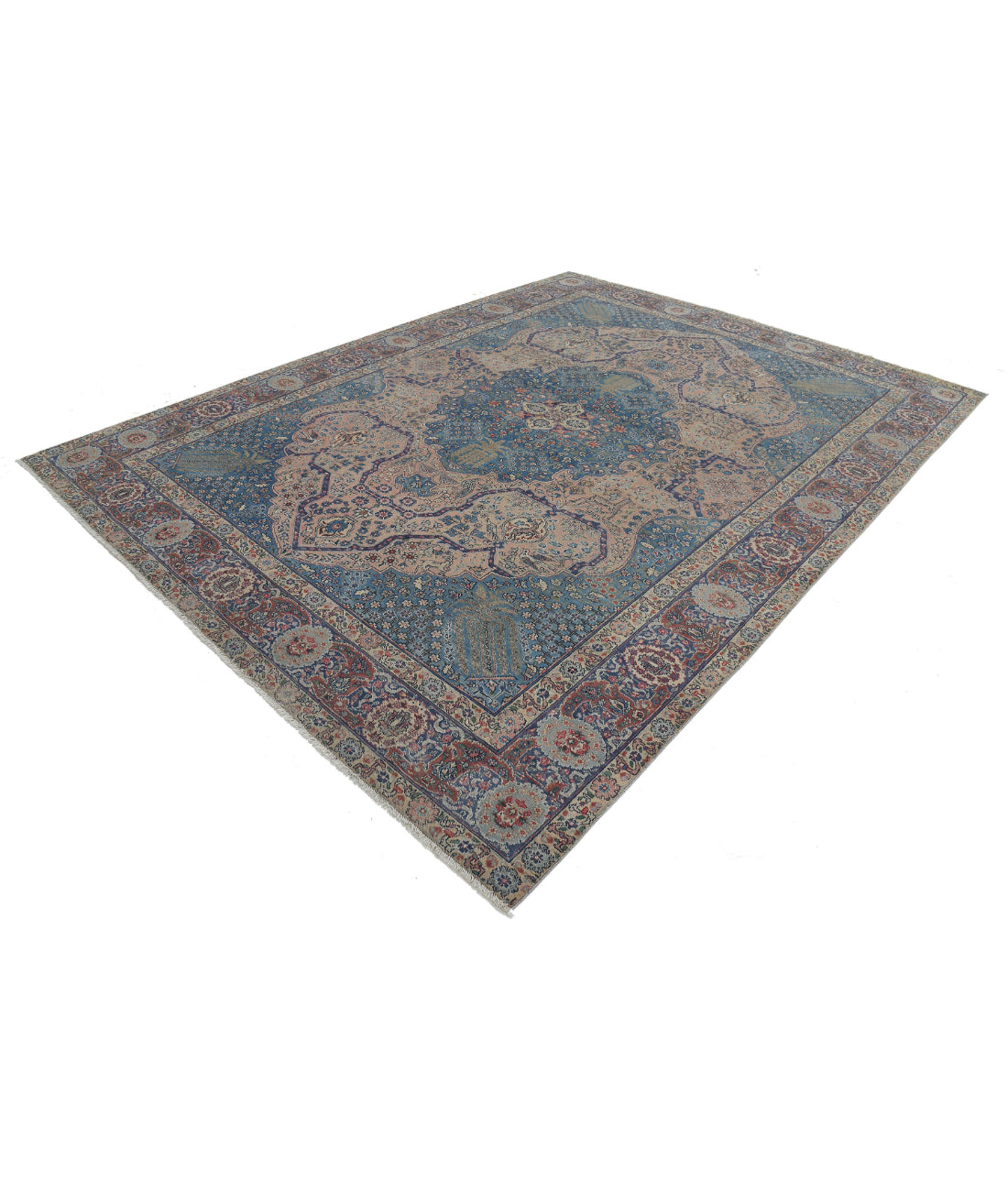 Tabriz 8'6'' X 11'3'' Hand-Knotted Wool Rug 8'6'' x 11'3'' (255 X 338) / Pink / Blue