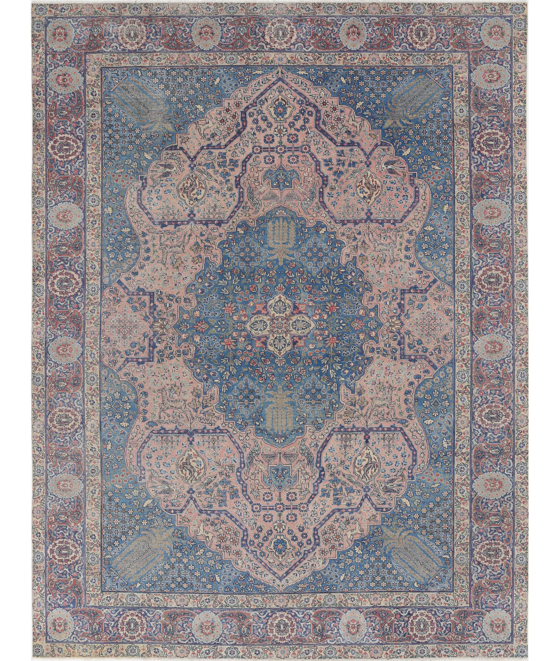 Tabriz 8'6'' X 11'3'' Hand-Knotted Wool Rug 8'6'' x 11'3'' (255 X 338) / Pink / Blue