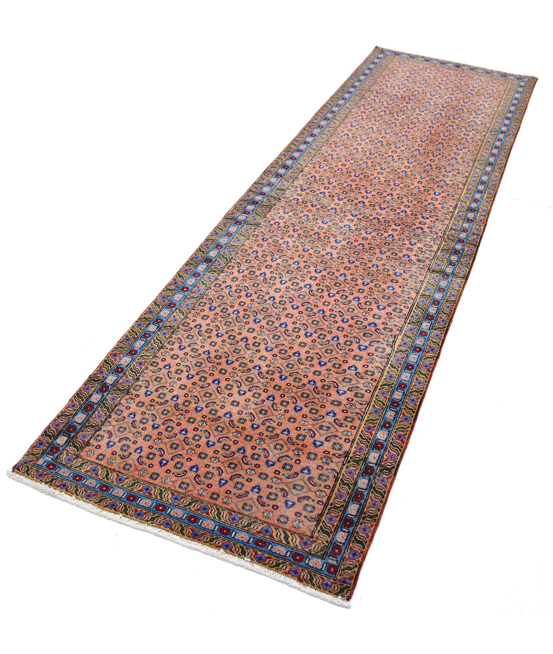 Tabriz 2'8'' X 9'2'' Hand-Knotted Wool Rug 2'8'' x 9'2'' (80 X 275) / Peach / Blue