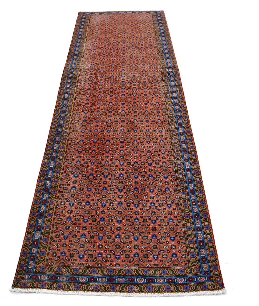 Tabriz 2'8'' X 9'2'' Hand-Knotted Wool Rug 2'8'' x 9'2'' (80 X 275) / Peach / Blue