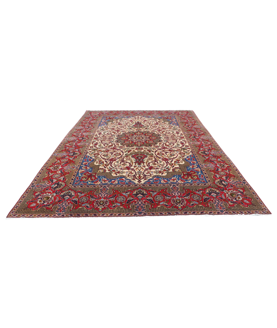 Tabriz 8'5'' X 12'9'' Hand-Knotted Wool Rug 8'5'' x 12'9'' (253 X 383) / Ivory / Red