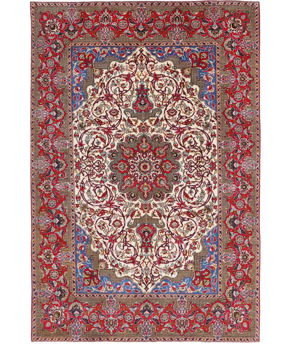 Tabriz 8'5'' X 12'9'' Hand-Knotted Wool Rug 8'5'' x 12'9'' (253 X 383) / Ivory / Red