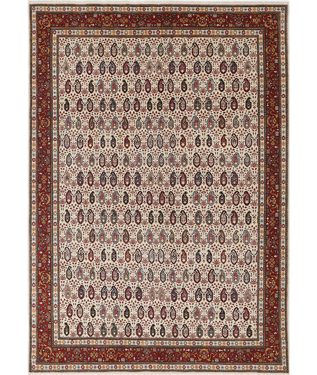 Tabriz 6'5'' X 9'5'' Hand-Knotted Wool Rug 6'5'' x 9'5'' (193 X 283) / Ivory / Red