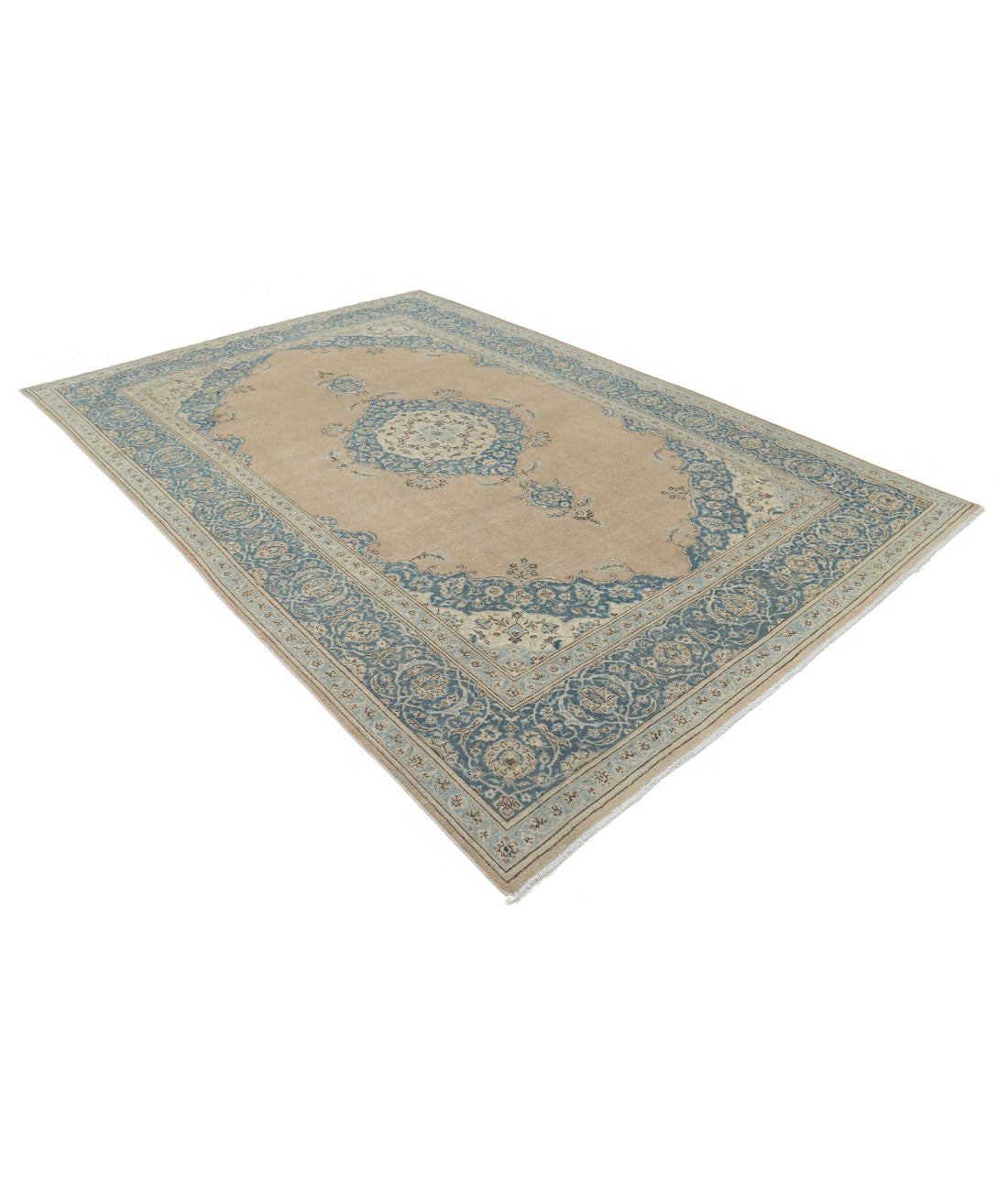 Tabriz 7'4'' X 11'1'' Hand-Knotted Wool Rug 7'4'' x 11'1'' (220 X 333) / Taupe / Blue