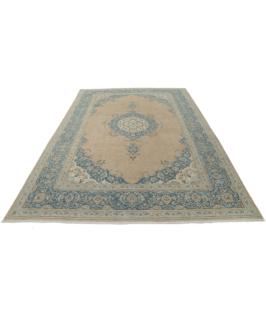 Tabriz 7'4'' X 11'1'' Hand-Knotted Wool Rug 7'4'' x 11'1'' (220 X 333) / Taupe / Blue