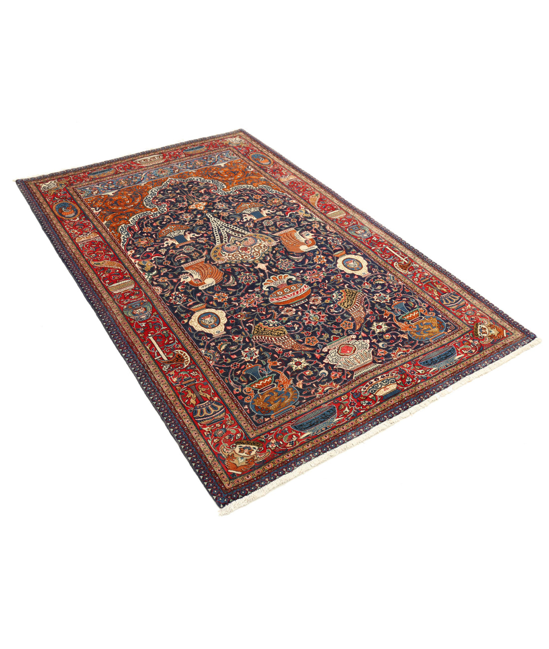 Tabriz 4'6'' X 6'9'' Hand-Knotted Wool Rug 4'6'' x 6'9'' (135 X 203) / Blue / Rust