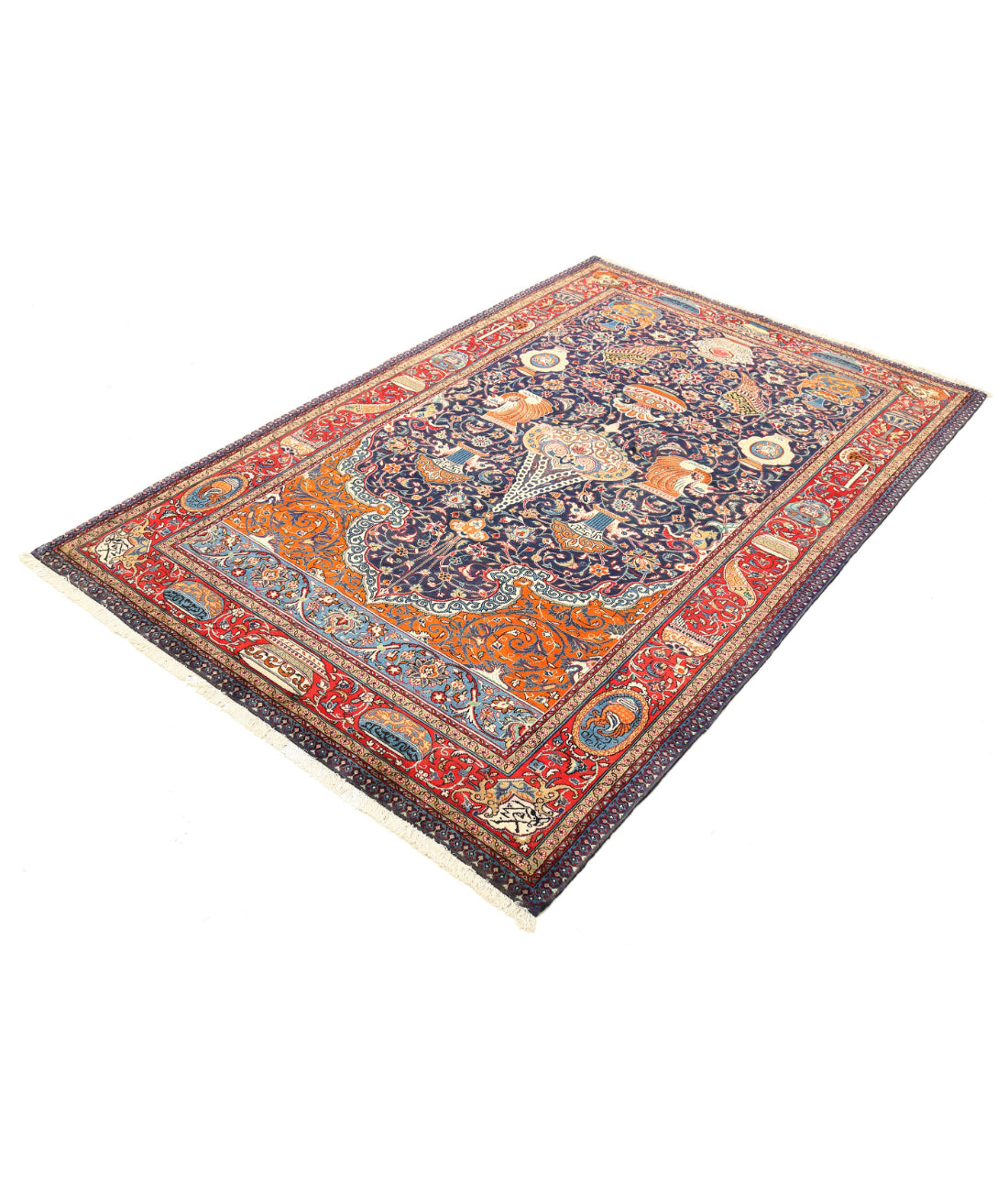 Tabriz 4'6'' X 6'9'' Hand-Knotted Wool Rug 4'6'' x 6'9'' (135 X 203) / Blue / Rust