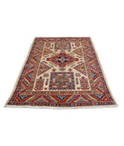 Kazak 4' 9" X 6' 7" Hand-Knotted Wool Rug 4' 9" X 6' 7" (145 X 201) / Ivory / Red