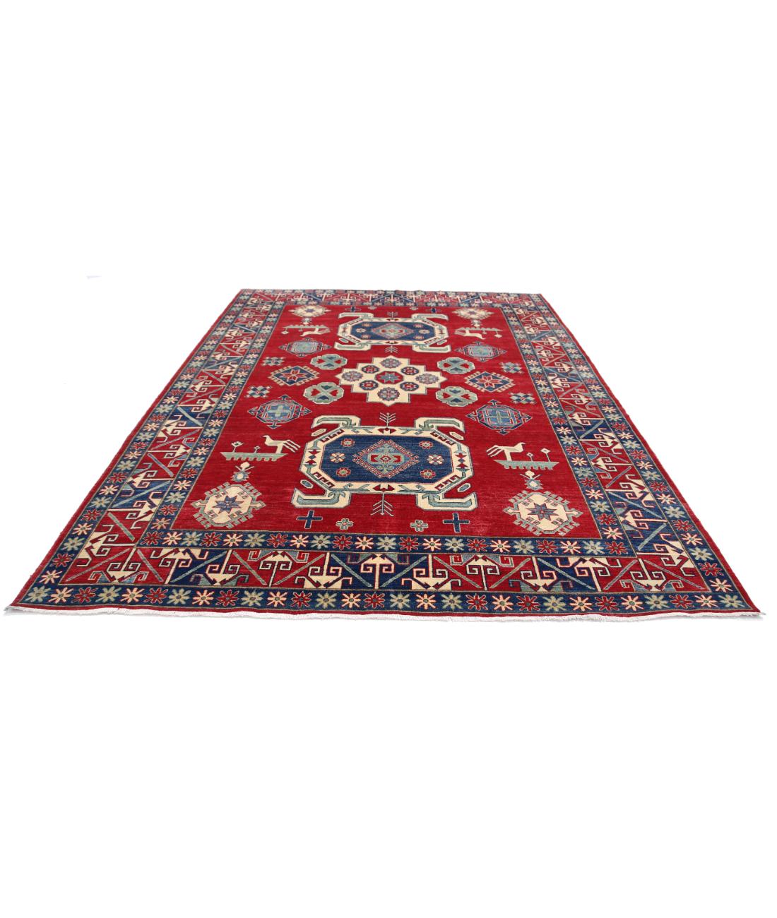 Kazak 8' 4" X 11' 6" Hand-Knotted Wool Rug 8' 4" X 11' 6" (254 X 351) / Red / Blue