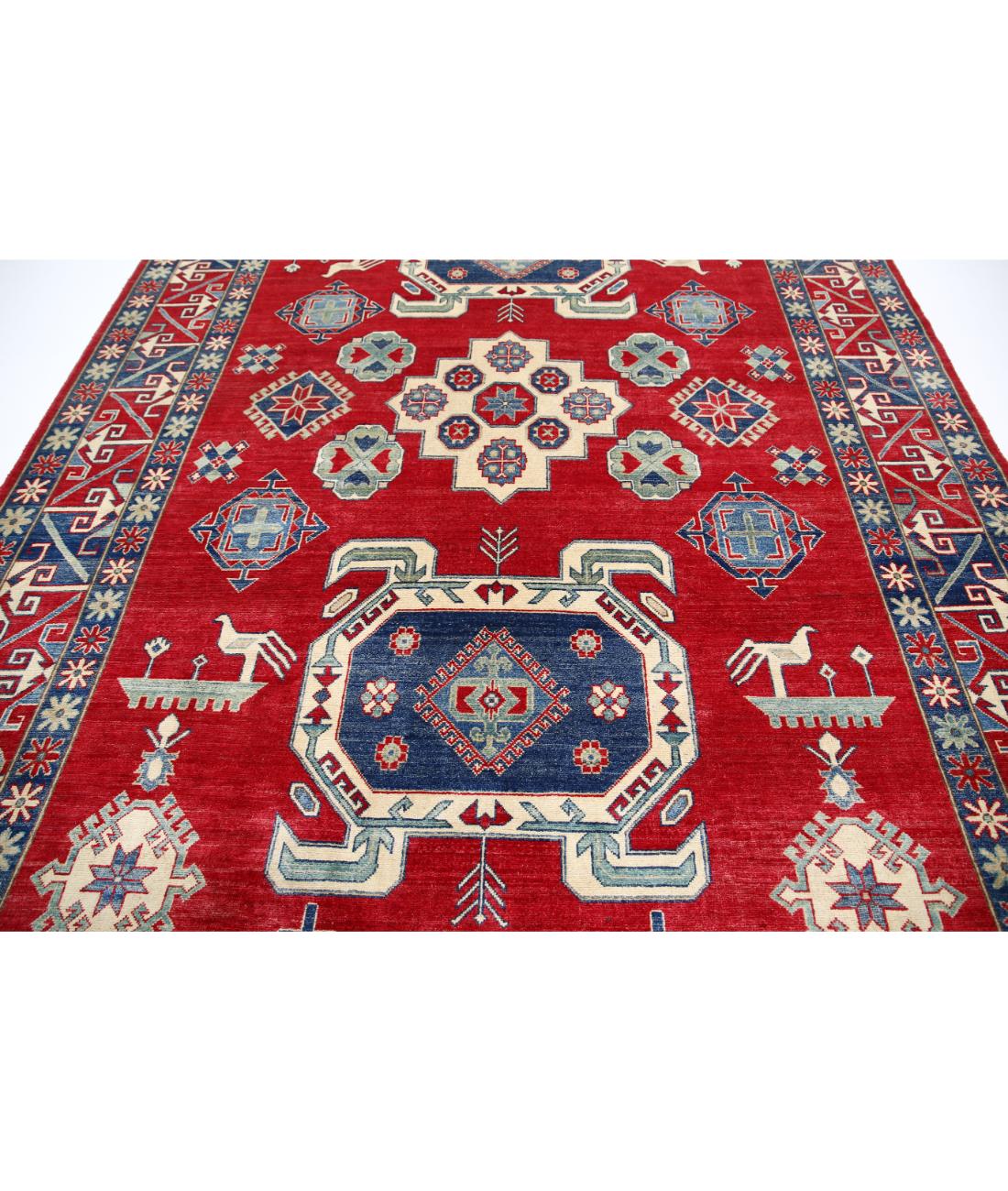 Kazak 8' 4" X 11' 6" Hand-Knotted Wool Rug 8' 4" X 11' 6" (254 X 351) / Red / Blue