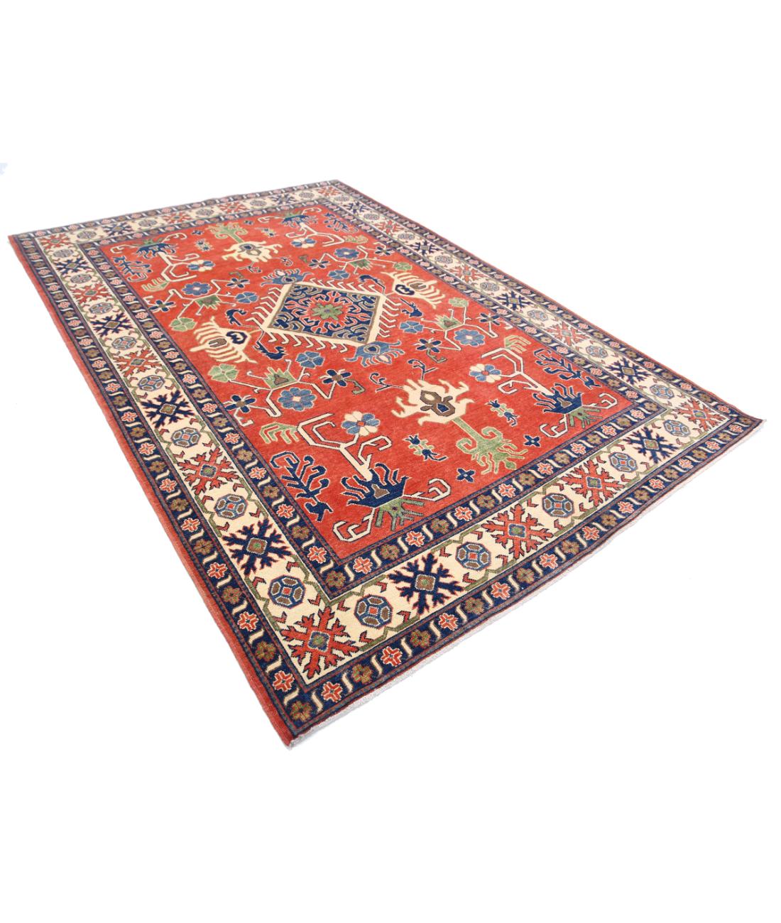 Kazak 6' 9" X 9' 9" Hand-Knotted Wool Rug 6' 9" X 9' 9" (206 X 297) / Red / Ivory