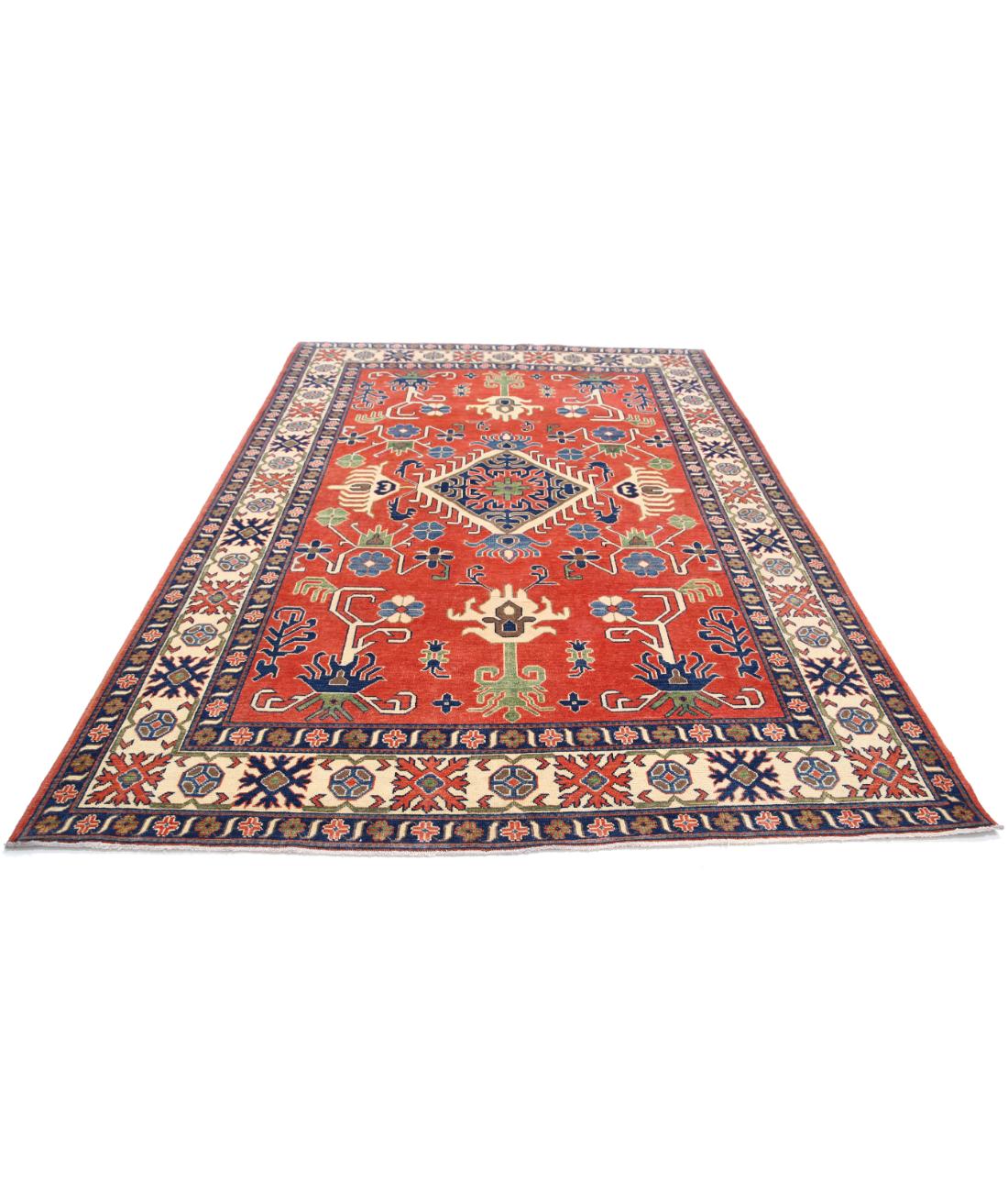 Kazak 6' 9" X 9' 9" Hand-Knotted Wool Rug 6' 9" X 9' 9" (206 X 297) / Red / Ivory