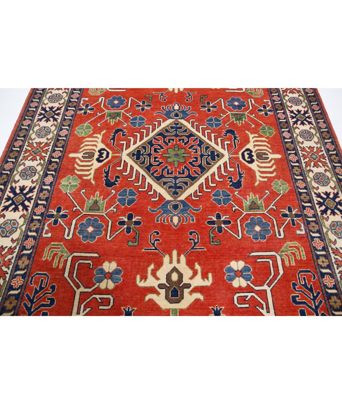 Kazak 6' 9" X 9' 9" Hand-Knotted Wool Rug 6' 9" X 9' 9" (206 X 297) / Red / Ivory