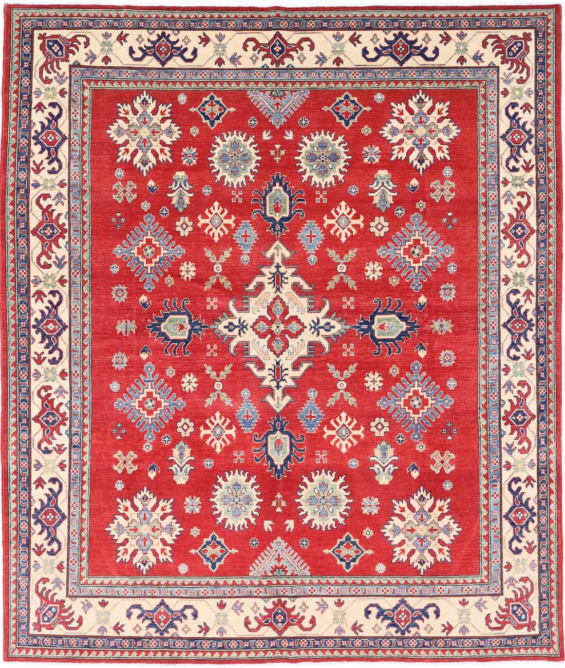 Kazak 8' 0" X 9' 9" Hand-Knotted Wool Rug 8' 0" X 9' 9" (244 X 297) / Red / Ivory