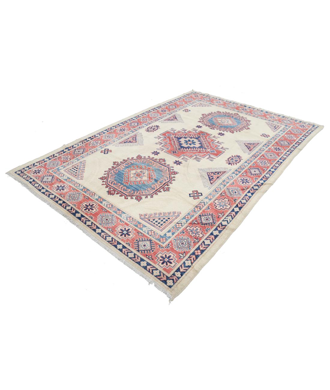 Kazak 6' 3" X 9' 2" Hand-Knotted Wool Rug 6' 3" X 9' 2" (191 X 279) / Ivory / Red