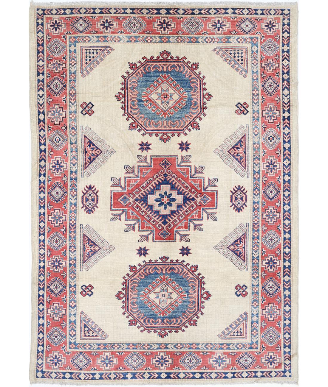 Kazak 6' 3" X 9' 2" Hand-Knotted Wool Rug 6' 3" X 9' 2" (191 X 279) / Ivory / Red