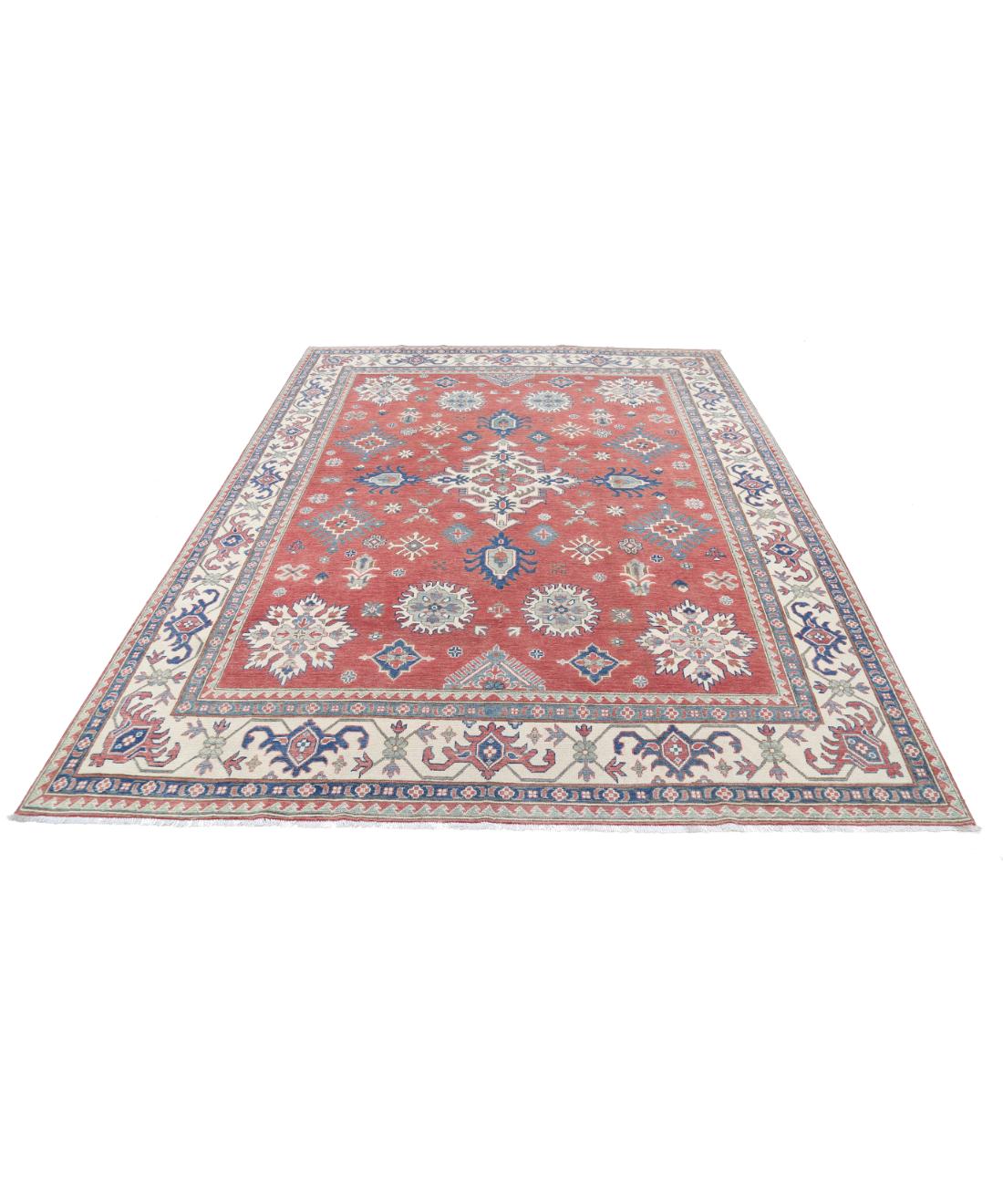 Kazak 7' 4" X 9' 3" Hand-Knotted Wool Rug 7' 4" X 9' 3" (224 X 282) / Red / Ivory