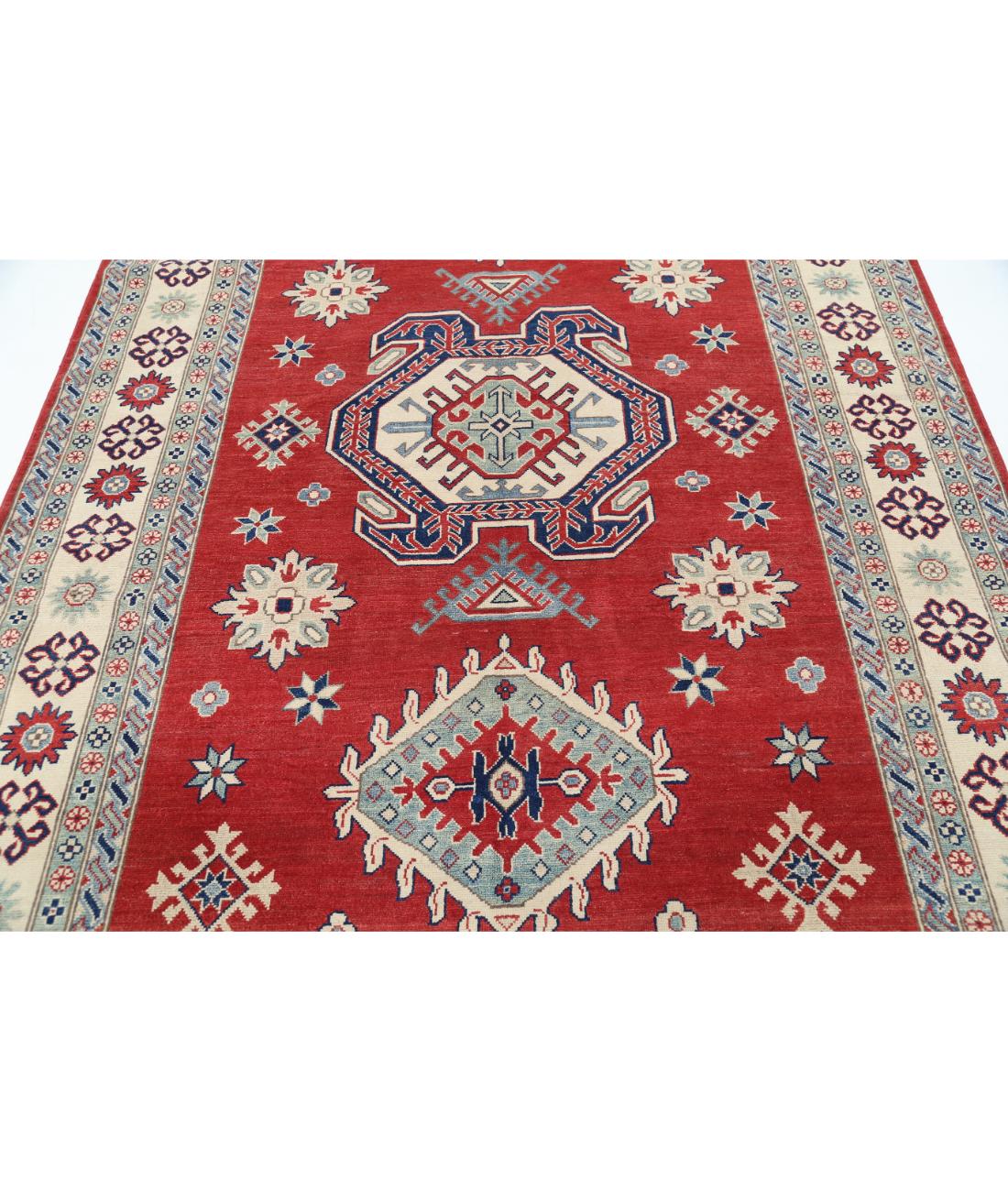 Kazak 6' 9" X 9' 9" Hand-Knotted Wool Rug 6' 9" X 9' 9" (206 X 297) / Red / Ivory