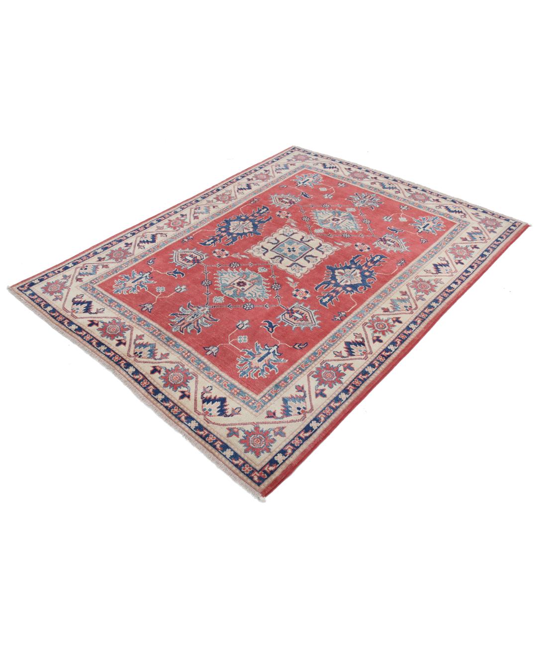 Kazak 4' 11" X 6' 4" Hand-Knotted Wool Rug 4' 11" X 6' 4" (150 X 193) / Red / Ivory