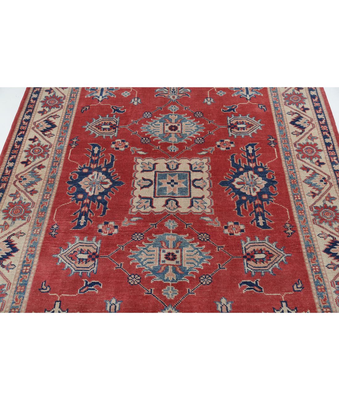 Kazak 4' 11" X 6' 4" Hand-Knotted Wool Rug 4' 11" X 6' 4" (150 X 193) / Red / Ivory