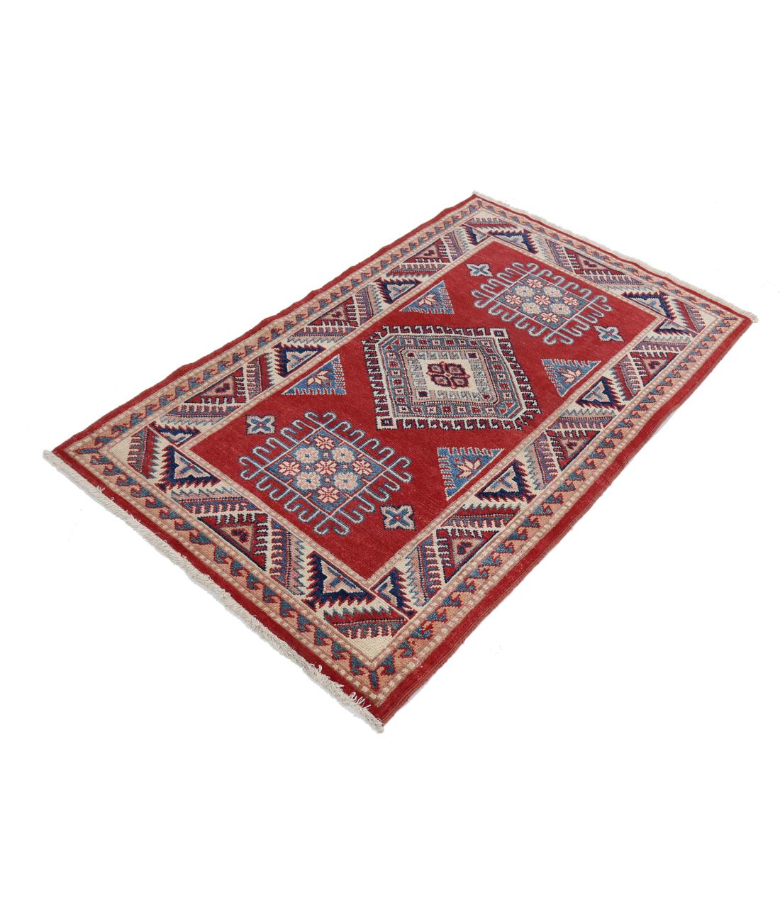 Kazak 3' 0" X 4' 9" Hand-Knotted Wool Rug 3' 0" X 4' 9" (91 X 145) / Red / Ivory