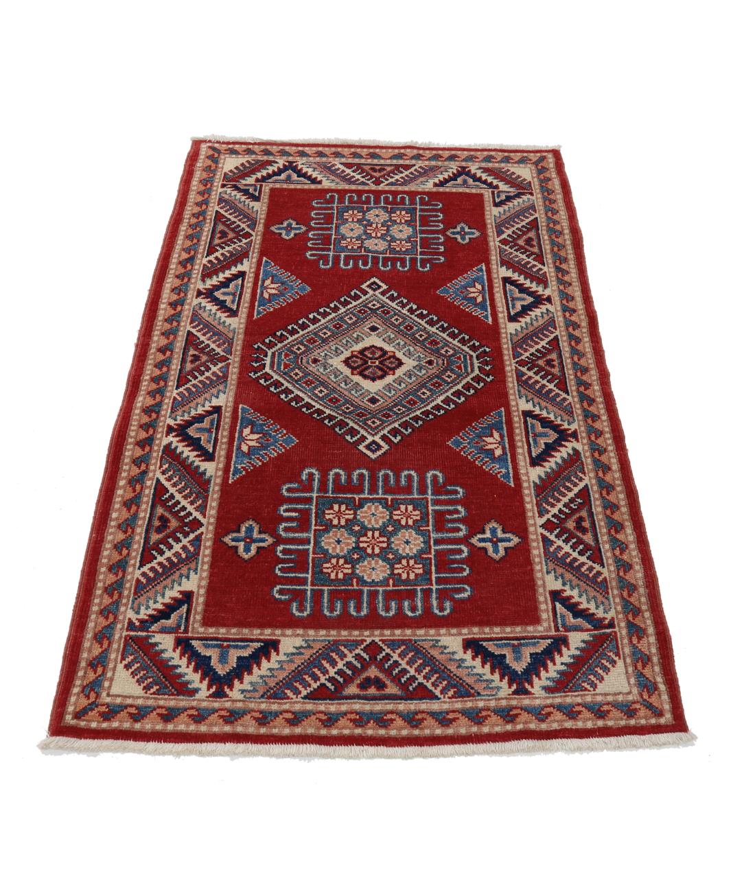 Kazak 3' 0" X 4' 9" Hand-Knotted Wool Rug 3' 0" X 4' 9" (91 X 145) / Red / Ivory