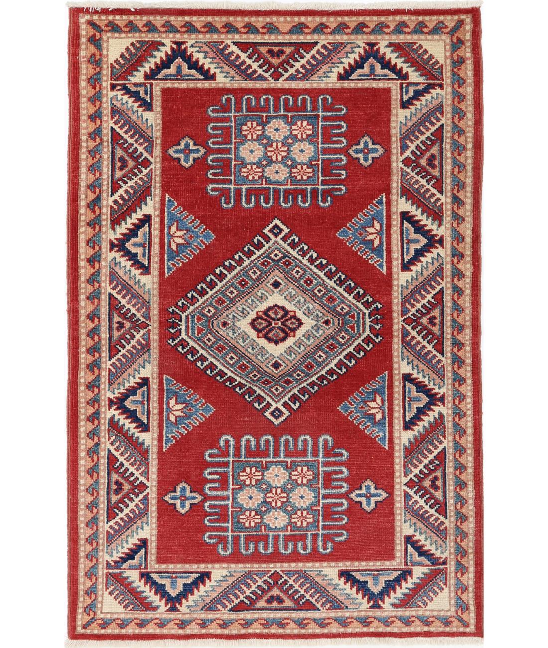 Kazak 3' 0" X 4' 9" Hand-Knotted Wool Rug 3' 0" X 4' 9" (91 X 145) / Red / Ivory