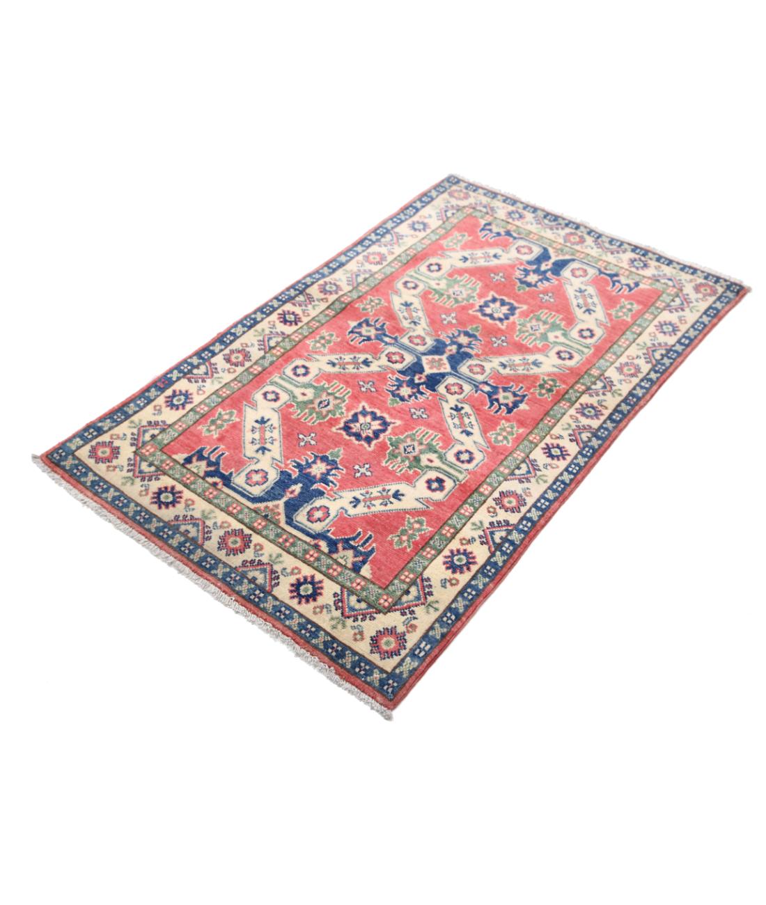 Kazak 2' 10" X 4' 8" Hand-Knotted Wool Rug 2' 10" X 4' 8" (86 X 142) / Red / Ivory