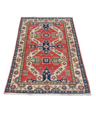 Kazak 2' 10" X 4' 8" Hand-Knotted Wool Rug 2' 10" X 4' 8" (86 X 142) / Red / Ivory