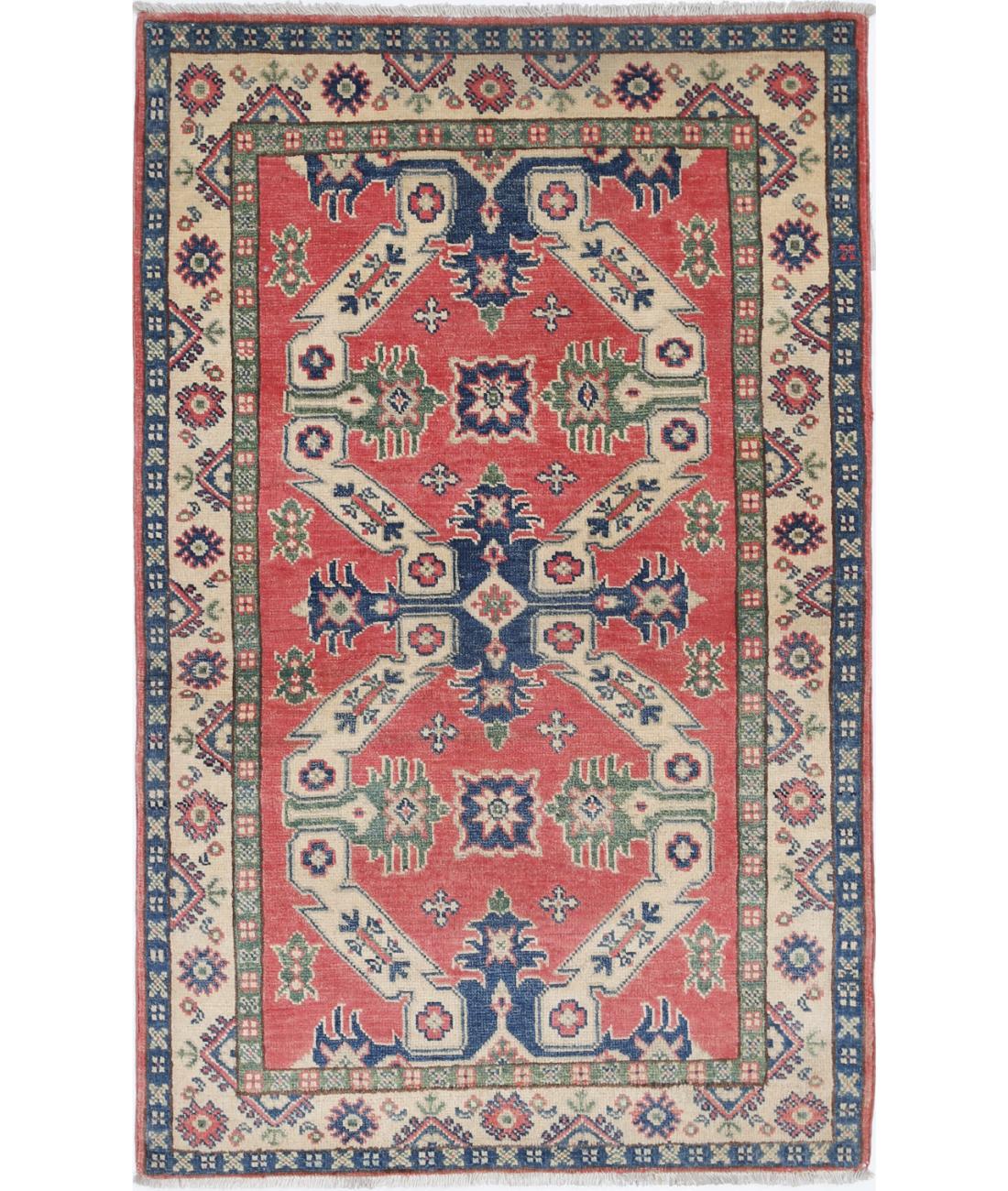 Kazak 2' 10" X 4' 8" Hand-Knotted Wool Rug 2' 10" X 4' 8" (86 X 142) / Red / Ivory