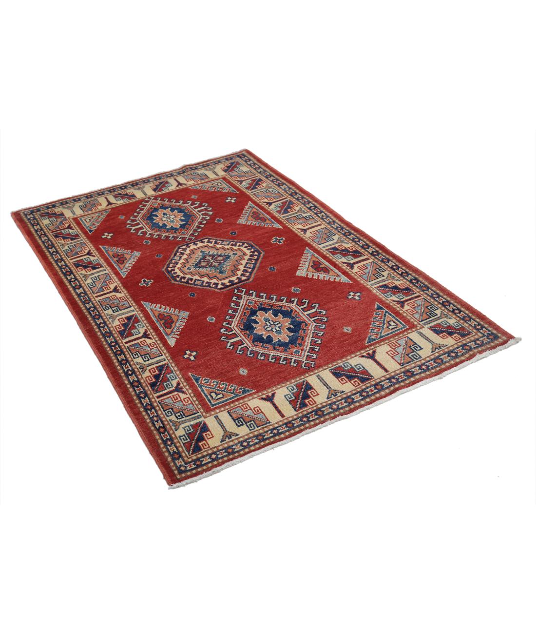 Kazak 3' 5" X 5' 2" Hand-Knotted Wool Rug 3' 5" X 5' 2" (104 X 157) / Red / Ivory