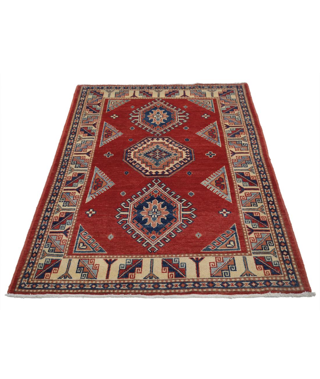 Kazak 3' 5" X 5' 2" Hand-Knotted Wool Rug 3' 5" X 5' 2" (104 X 157) / Red / Ivory