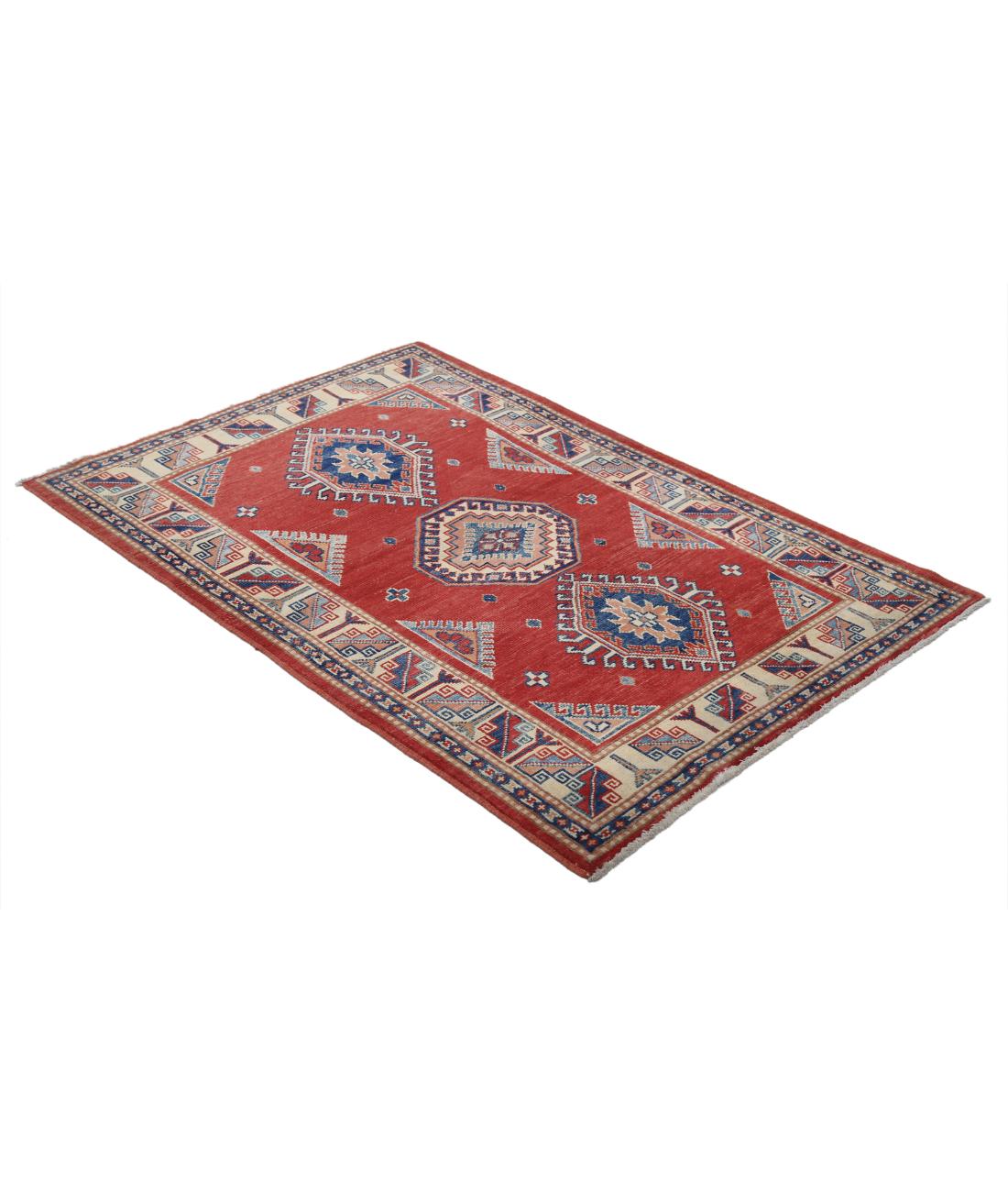 Kazak 3' 5" X 5' 2" Hand-Knotted Wool Rug 3' 5" X 5' 2" (104 X 157) / Red / Ivory