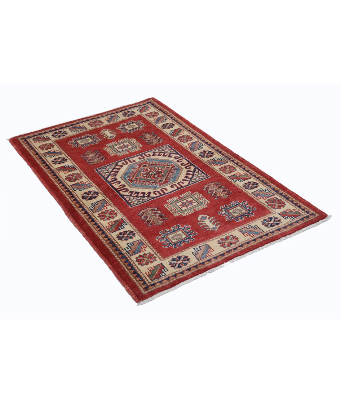 Kazak 3' 0" X 4' 8" Hand-Knotted Wool Rug 3' 0" X 4' 8" (91 X 142) / Red / Ivory