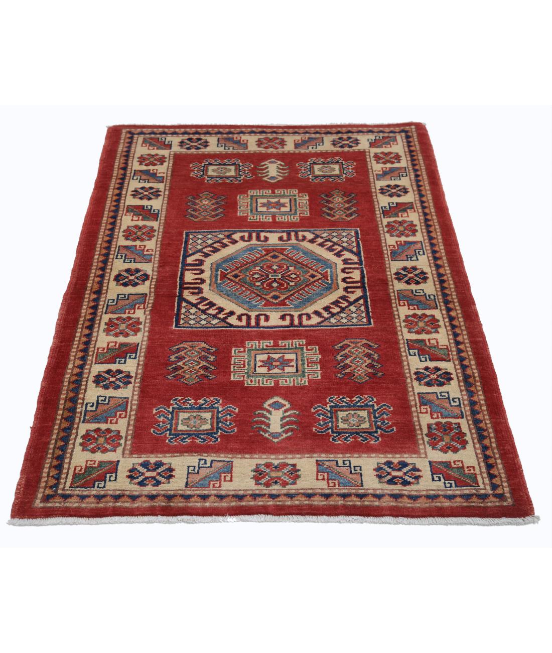 Kazak 3' 0" X 4' 8" Hand-Knotted Wool Rug 3' 0" X 4' 8" (91 X 142) / Red / Ivory