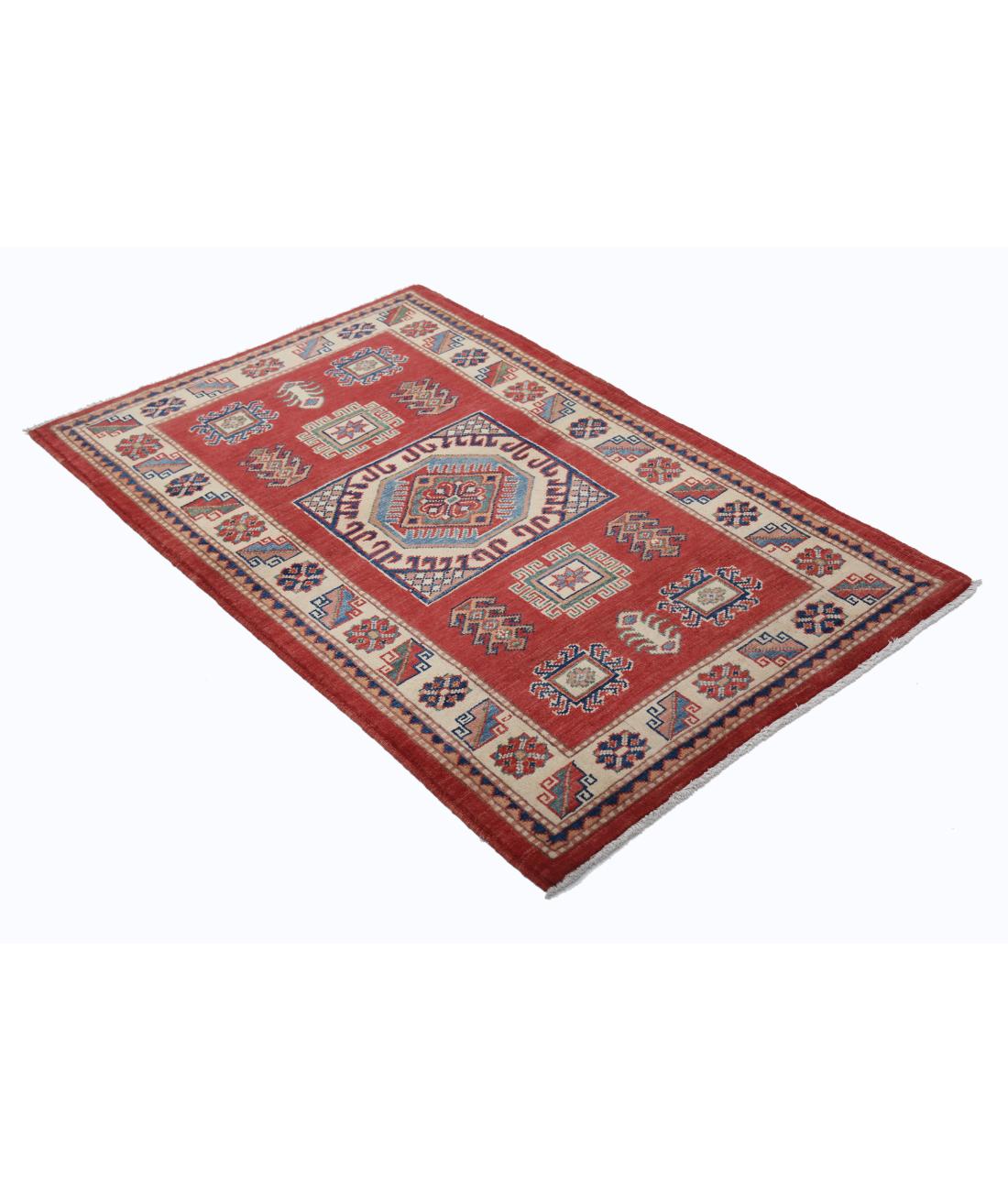 Kazak 3' 0" X 4' 8" Hand-Knotted Wool Rug 3' 0" X 4' 8" (91 X 142) / Red / Ivory