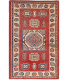 Kazak 3' 0" X 4' 8" Hand-Knotted Wool Rug 3' 0" X 4' 8" (91 X 142) / Red / Ivory