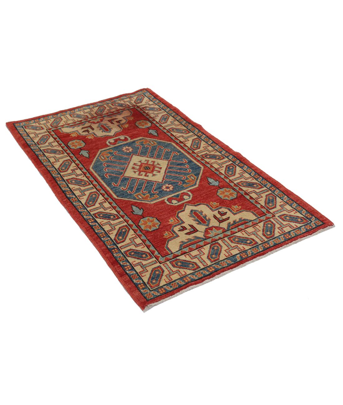 Kazak 2' 11" X 5' 9" Hand-Knotted Wool Rug 2' 11" X 5' 9" (89 X 175) / Red / Ivory