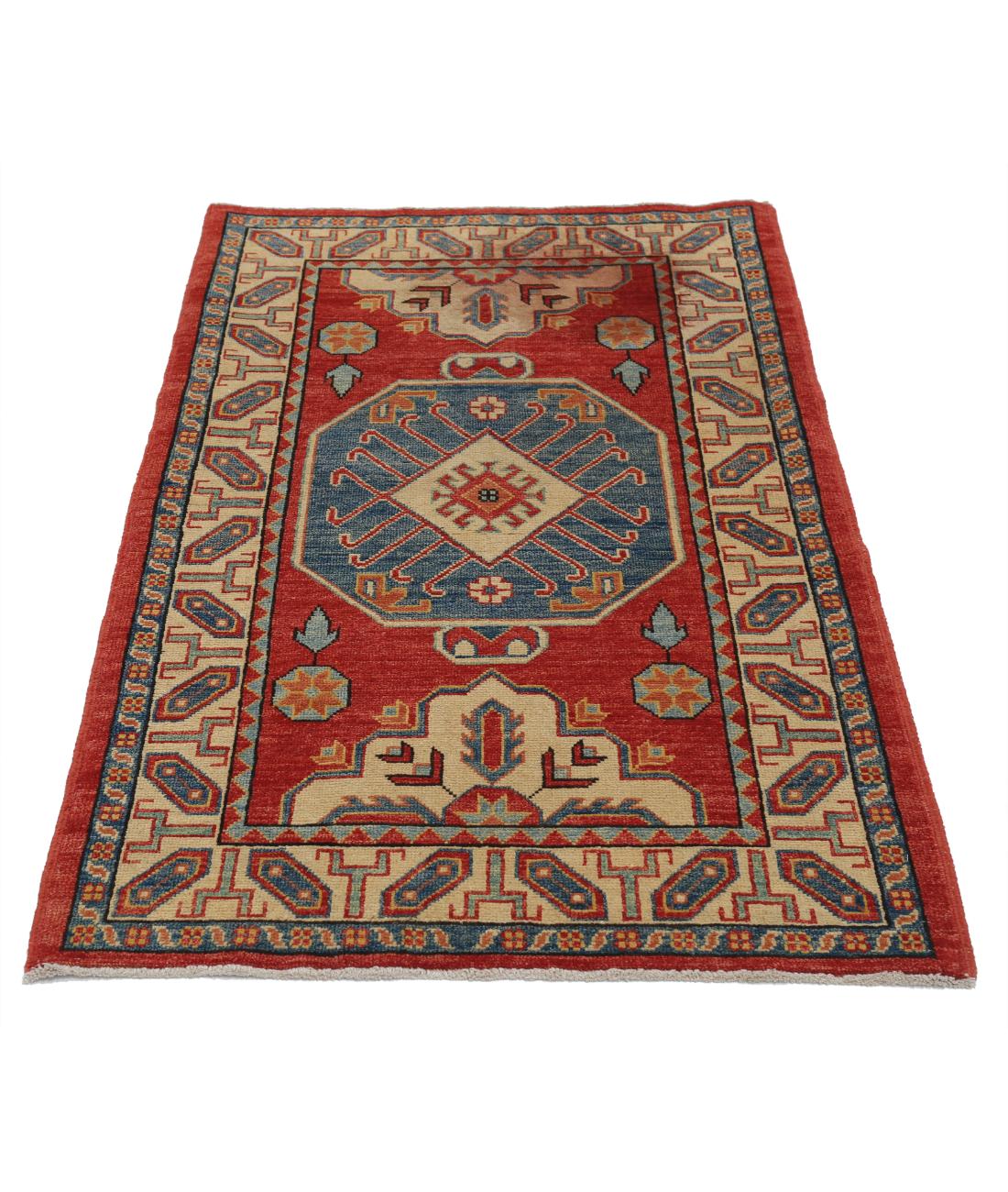 Kazak 2' 11" X 5' 9" Hand-Knotted Wool Rug 2' 11" X 5' 9" (89 X 175) / Red / Ivory