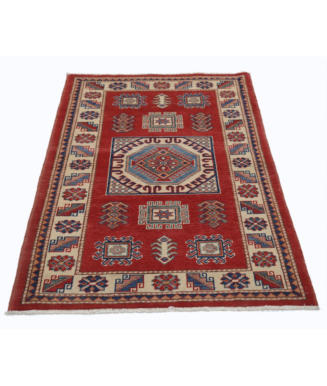 Kazak 3' 0" X 4' 10" Hand-Knotted Wool Rug 3' 0" X 4' 10" (91 X 147) / Red / Ivory