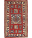 Kazak 3' 0" X 4' 10" Hand-Knotted Wool Rug 3' 0" X 4' 10" (91 X 147) / Red / Ivory