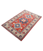 Kazak 3' 2" X 4' 10" Hand-Knotted Wool Rug 3' 2" X 4' 10" (97 X 147) / Red / Ivory