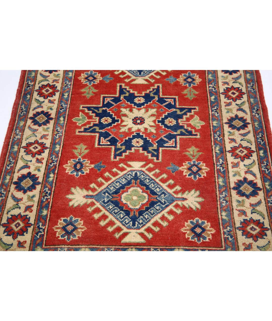 Kazak 3' 2" X 4' 10" Hand-Knotted Wool Rug 3' 2" X 4' 10" (97 X 147) / Red / Ivory