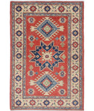 Kazak 3' 2" X 4' 10" Hand-Knotted Wool Rug 3' 2" X 4' 10" (97 X 147) / Red / Ivory