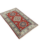 Kazak 2' 9" X 4' 7" Hand-Knotted Wool Rug 2' 9" X 4' 7" (84 X 140) / Red / Ivory