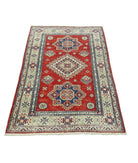 Kazak 2' 9" X 4' 7" Hand-Knotted Wool Rug 2' 9" X 4' 7" (84 X 140) / Red / Ivory